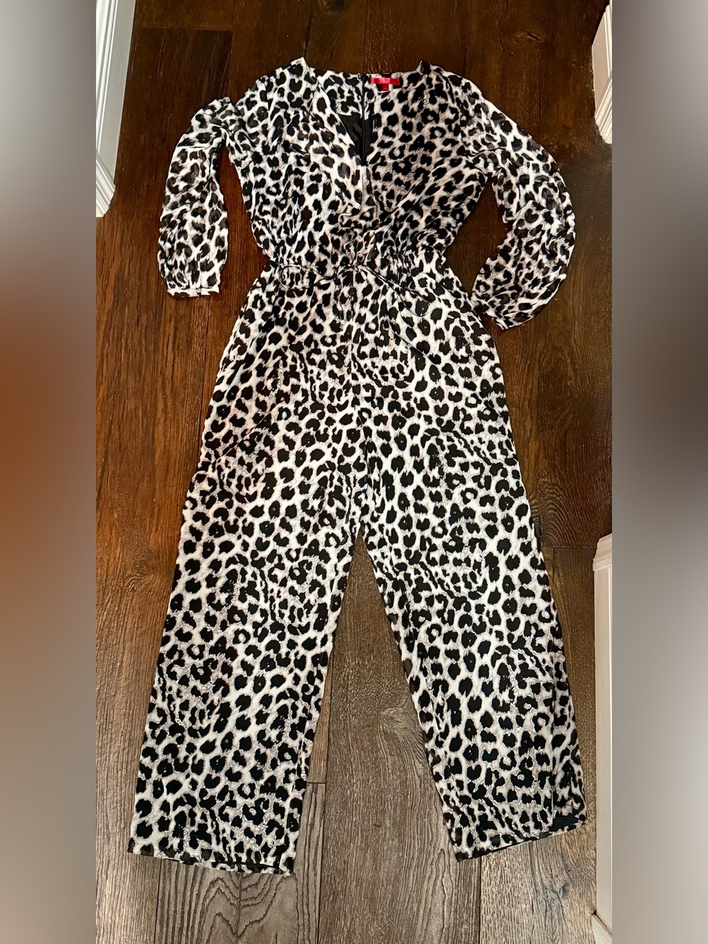 Jennifer Lopez Black and White Leopard Print Jumpsuit